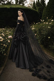Load image into Gallery viewer, Black Elegant Bridal Gown with Graceful Draping, Wedding Dress for Elegant Celebration