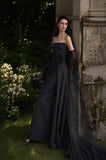 Load image into Gallery viewer, Black Dramatic Bridal Gown with Flowing Train, Wedding Dress for Formal Ceremony