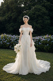 Load image into Gallery viewer, Ivory Elegant Bridal Gown with Graceful Draping, Wedding Dress for Wedding Reception