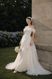 Load image into Gallery viewer, Ivory Elegant Bridal Gown with Graceful Draping, Wedding Dress for Wedding Reception