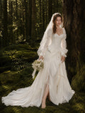 Load image into Gallery viewer, Ivory Statement Bridal Gown with Graceful Draping, Wedding Dress for Wedding Reception
