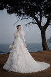 Load image into Gallery viewer, Ivory Romantic Bridal Gown with Flowing Train, Wedding Dress for Elegant Celebration
