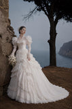 Load image into Gallery viewer, Ivory Romantic Bridal Gown with Flowing Train, Wedding Dress for Elegant Celebration