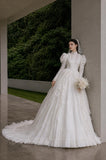 Load image into Gallery viewer, Ivory Elegant Bridal Gown with Flowing Train, Wedding Dress for Elegant Celebration
