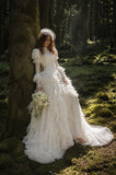 Load image into Gallery viewer, Ivory Refined Bridal Gown with Flowing Train, Wedding Dress for Elegant Celebration