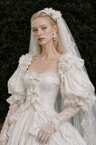 Load image into Gallery viewer, Ivory Graceful Bridal Gown with Flowing Train, Wedding Dress for Elegant Celebration