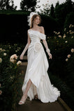 Load image into Gallery viewer, Ivory Refined Bridal Gown with Graceful Draping, Wedding Dress for Elegant Celebration