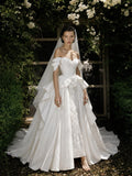 Load image into Gallery viewer, Ivory Graceful Bridal Gown with Graceful Draping, Wedding Dress for Elegant Celebration
