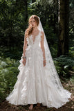 Load image into Gallery viewer, Ivory Romantic Bridal Gown with Flowing Train, Wedding Dress for Formal Ceremony