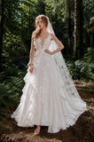 Load image into Gallery viewer, Ivory Romantic Bridal Gown with Flowing Train, Wedding Dress for Formal Ceremony