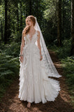 Load image into Gallery viewer, Ivory Romantic Bridal Gown with Flowing Train, Wedding Dress for Formal Ceremony