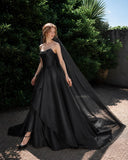 Load image into Gallery viewer, Black Gothic Bridal Gown with Graceful Draping, Wedding Dress for Bridal Portraits