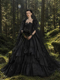 Load image into Gallery viewer, Black Elegant Bridal Gown with Statement Skirt, Wedding Dress for Wedding Reception