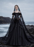 Load image into Gallery viewer, Black Statement Bridal Gown with Graceful Draping, Wedding Dress for Wedding Reception
