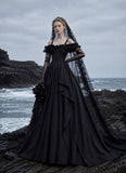 Load image into Gallery viewer, Black Statement Bridal Gown with Graceful Draping, Wedding Dress for Wedding Reception