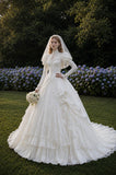 Load image into Gallery viewer, Ivory Refined Bridal Gown with Flowing Train, Wedding Dress for Garden Wedding