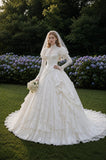 Load image into Gallery viewer, Ivory Refined Bridal Gown with Flowing Train, Wedding Dress for Garden Wedding