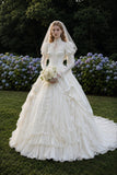 Load image into Gallery viewer, Ivory Refined Bridal Gown with Flowing Train, Wedding Dress for Garden Wedding