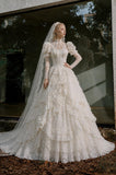 Load image into Gallery viewer, Ivory Graceful Bridal Gown with Flowing Train, Wedding Dress for Garden Wedding