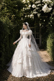 Load image into Gallery viewer, Ivory Statement Bridal Gown with Full-Length Silhouette, Wedding Dress for Garden Wedding