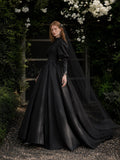 Load image into Gallery viewer, Black Dramatic Bridal Gown with Graceful Draping, Wedding Dress for Elegant Celebration