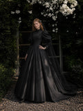Load image into Gallery viewer, Black Dramatic Bridal Gown with Graceful Draping, Wedding Dress for Elegant Celebration
