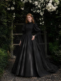 Load image into Gallery viewer, Black Dramatic Bridal Gown with Graceful Draping, Wedding Dress for Elegant Celebration