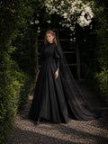 Load image into Gallery viewer, Black Dramatic Bridal Gown with Graceful Draping, Wedding Dress for Elegant Celebration