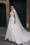 Load image into Gallery viewer, White Wedding Gown with Graceful Full Length Silhouette and Dramatic Bridal Train