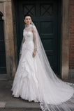 Load image into Gallery viewer, White Wedding Gown with Graceful Full Length Silhouette and Dramatic Bridal Train