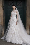 Load image into Gallery viewer, White Wedding Gown with Graceful Full Length Silhouette and Dramatic Bridal Train