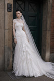 Load image into Gallery viewer, White Wedding Gown with Graceful Full Length Silhouette and Dramatic Bridal Train