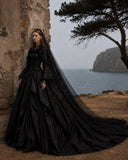 Load image into Gallery viewer, Black Gothic Wedding Dress with Elegant Train, Dark Romantic Bridal Gown