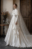 Load image into Gallery viewer, White Wedding Gown with Graceful Full Length Silhouette and Dramatic Bridal Train