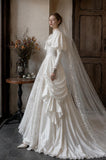 Load image into Gallery viewer, White Wedding Gown with Graceful Full Length Silhouette and Dramatic Bridal Train