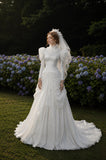 Load image into Gallery viewer, Ivory Formal Bridal Dress with Elegant Train, Romantic Wedding Gown