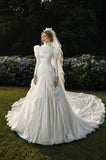 Load image into Gallery viewer, Ivory Formal Bridal Dress with Elegant Train, Romantic Wedding Gown