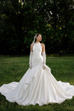 Load image into Gallery viewer, White Statement Wedding Dress with Flowing Skirt and Refined Bridal Silhouette