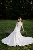 Load image into Gallery viewer, White Statement Wedding Dress with Flowing Skirt and Refined Bridal Silhouette