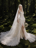 Load image into Gallery viewer, Ivory Wedding Gown with Graceful Full Length Silhouette and Dramatic Bridal Train
