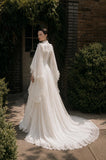 Load image into Gallery viewer, Ivory Bridal Gown with Flowing Train, Elegant Wedding Dress for Formal Ceremony