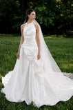 Load image into Gallery viewer, White Wedding Gown with Graceful Full Length Silhouette and Dramatic Bridal Train