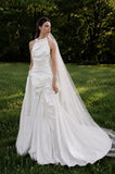 Load image into Gallery viewer, White Wedding Gown with Graceful Full Length Silhouette and Dramatic Bridal Train