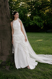 Load image into Gallery viewer, White Wedding Gown with Graceful Full Length Silhouette and Dramatic Bridal Train