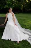Load image into Gallery viewer, White Wedding Gown with Graceful Full Length Silhouette and Dramatic Bridal Train