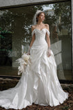 Load image into Gallery viewer, White Formal Bridal Dress with Elegant Train, Romantic Wedding Gown
