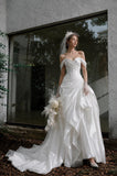 Load image into Gallery viewer, White Formal Bridal Dress with Elegant Train, Romantic Wedding Gown