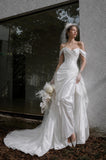 Load image into Gallery viewer, White Formal Bridal Dress with Elegant Train, Romantic Wedding Gown