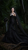 Load image into Gallery viewer, Black Gothic Wedding Dress with Elegant Train, Dark Romantic Bridal Gown
