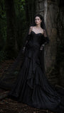 Load image into Gallery viewer, Black Gothic Wedding Dress with Elegant Train, Dark Romantic Bridal Gown